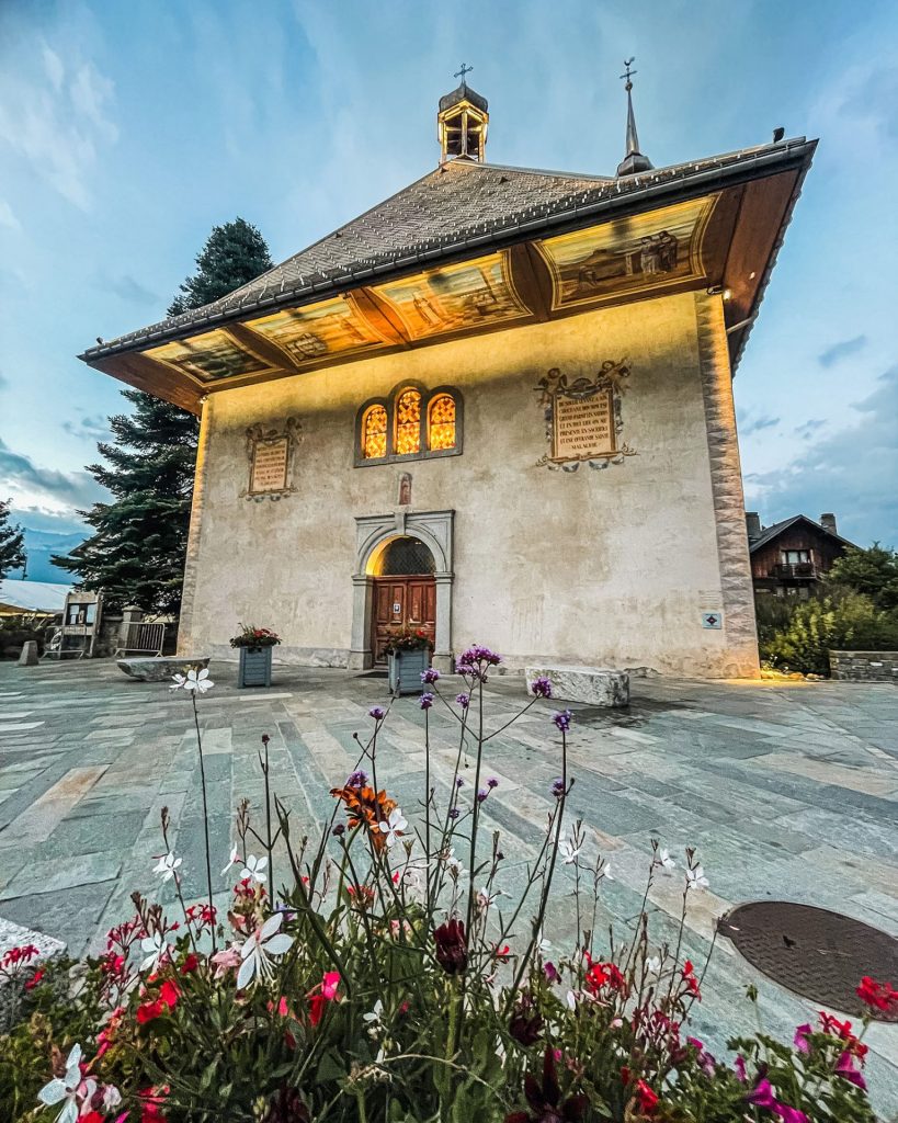 church at combloux spring evening low angle view