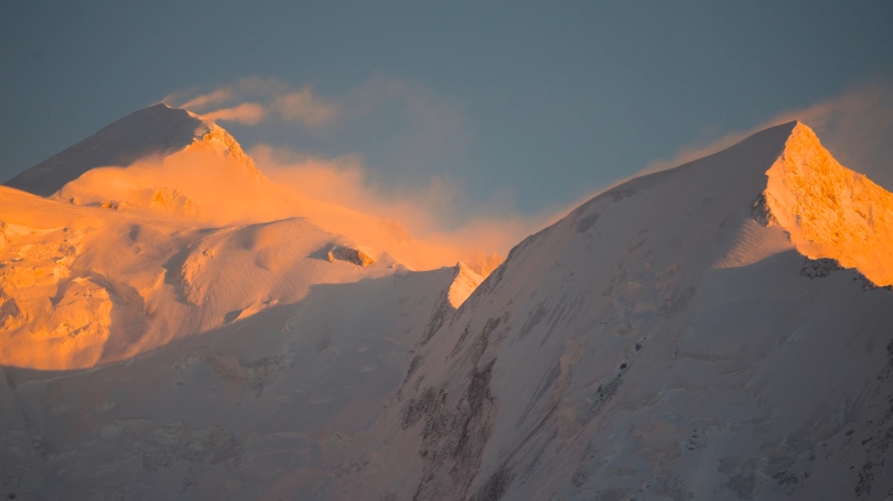 close up summit mont blanc sunset