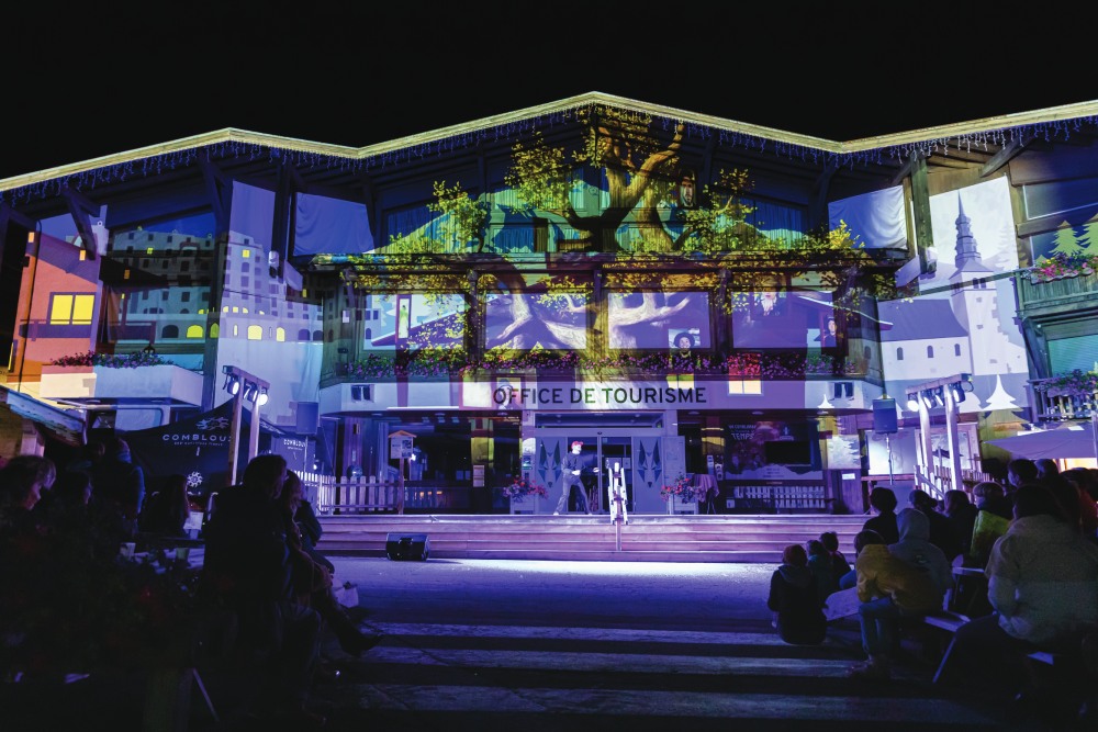 videomapping facade tourism office combloux night show