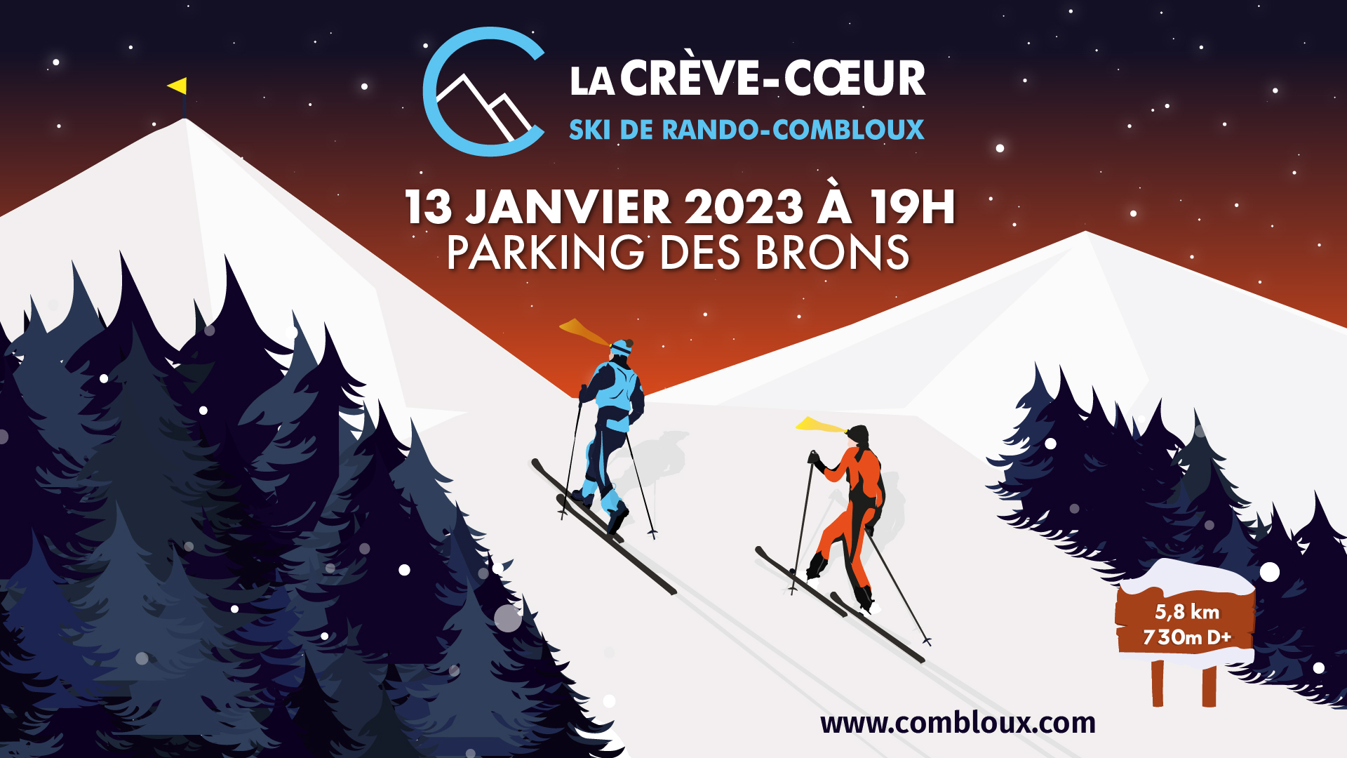 2023 desamor cartel ilustración esquiador senderismo montañas nevadas