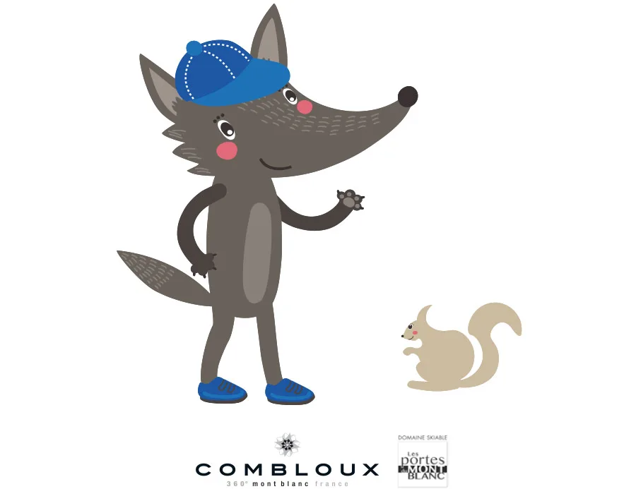 mascotte tilou : loup avec ecureil
