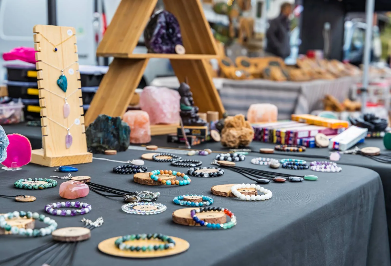 natural stone jewelery - local products stand Combloux Agricultural Show