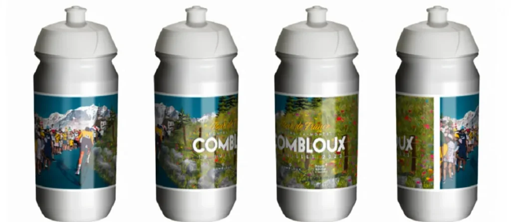 botella de ciclismo blanca orne color contrarreloj passy combloux tour de France 2023