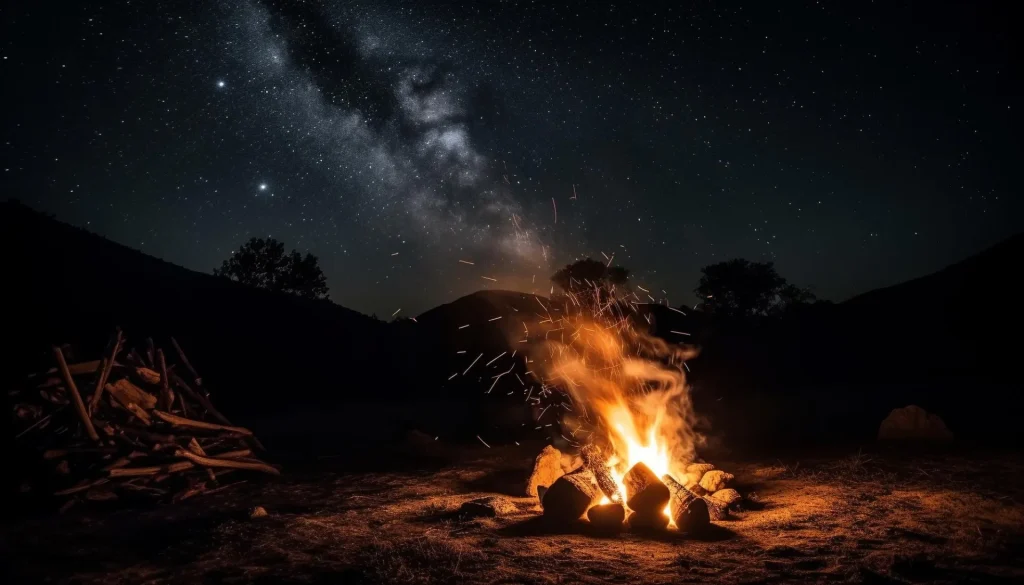 foto de una fogata al aire libre bajo la bóveda celeste