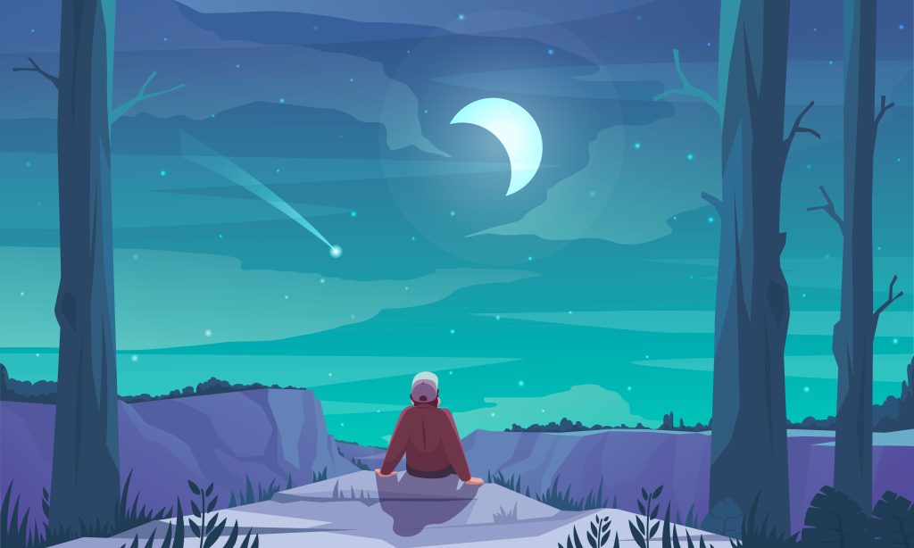illustration homme observant lune