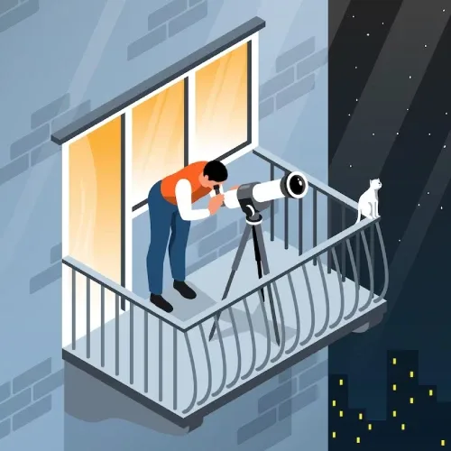 hombre observando el cielo nocturno con telescopio astronómico