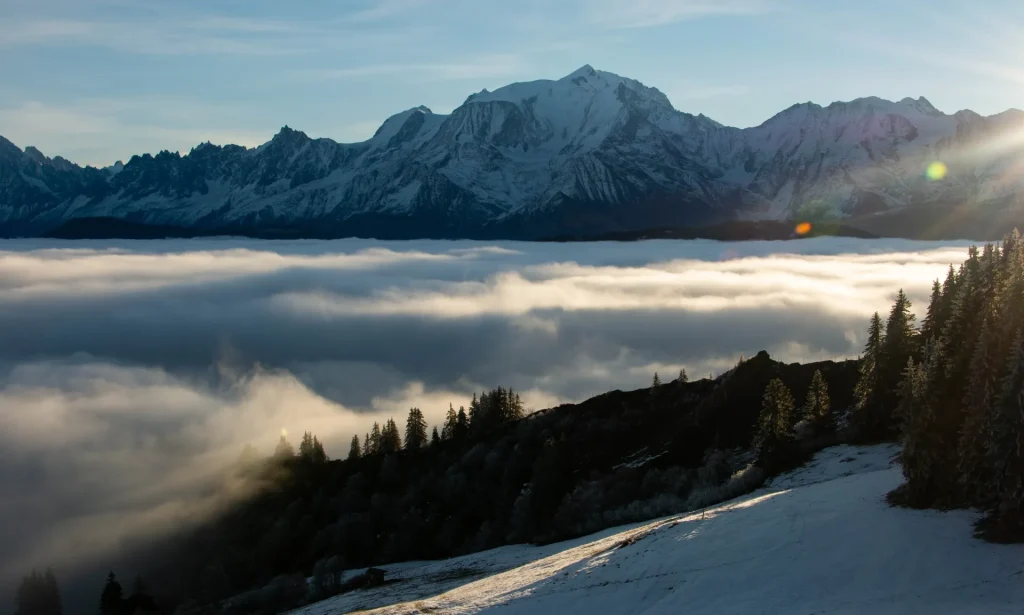 photo sea of ​​clouds view mont blanc