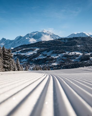 Groomed ski slope in Combloux