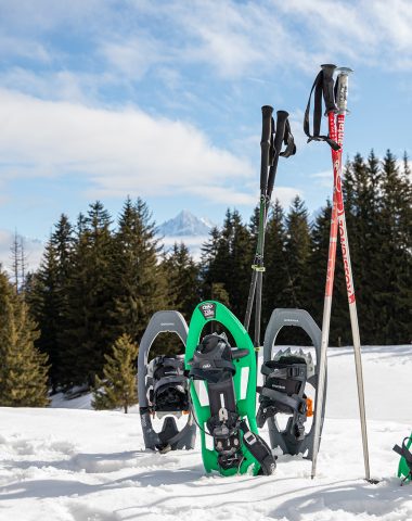 Snowshoes in the snow in Combloux