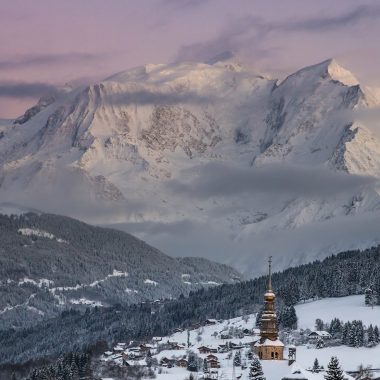 village combloux snowy twilight mont-blanc