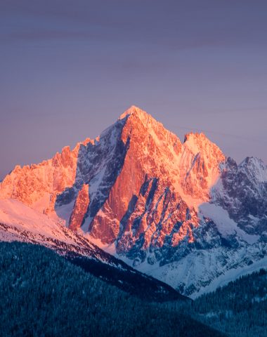 coucher soleil aiguille verte vue depuis piste ski combloux