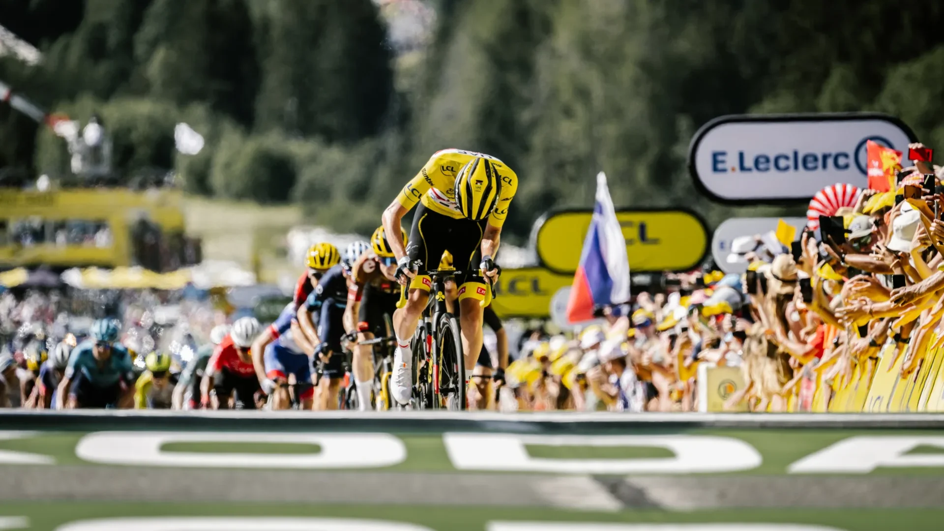 arrival tour de france cyclists cheered by crowd