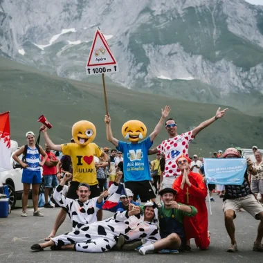 Tour de France supporters disguised aperitif on mountain road