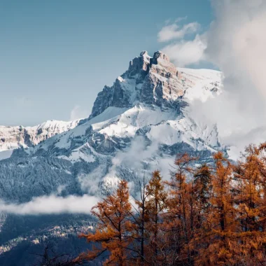 landscape combloux november fiz snowy larch oranges