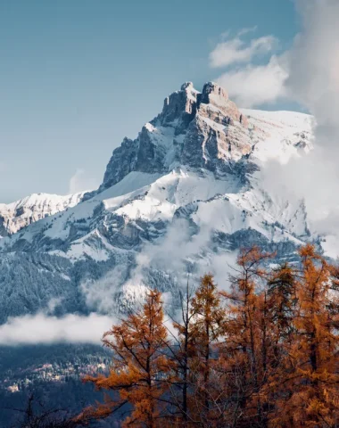 paysage combloux novembre fiz enneigees melezes oranges