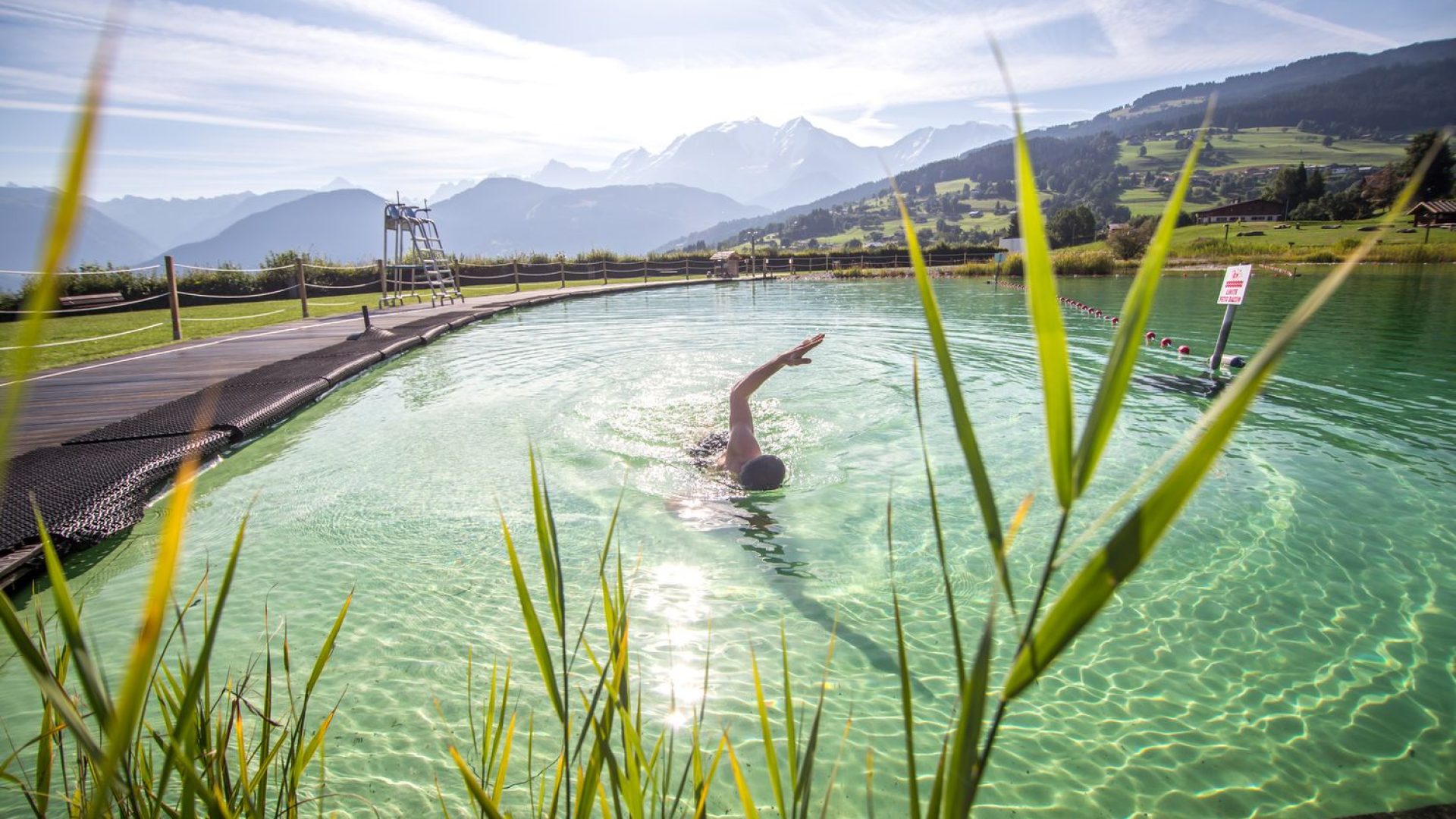 View of the basin of the biotope water body of Combloux swimmer