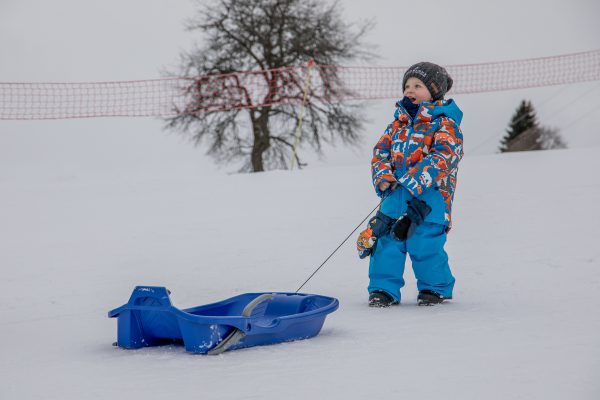 Child with a sled in Combloux