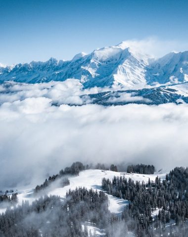 Mont-Blanc in winter seen from the sky from Combloux