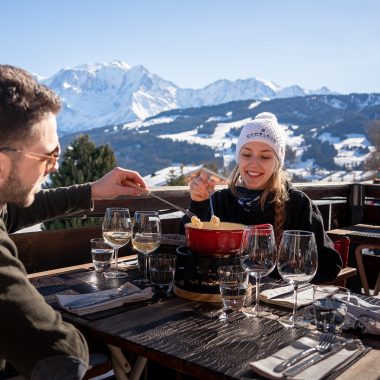Fondue on the terrace with Mont Blanc