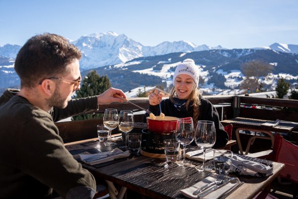 Fondue on the terrace with Mont Blanc