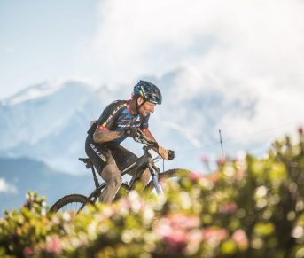 vetetiste sur sentier alpin face mont blanc